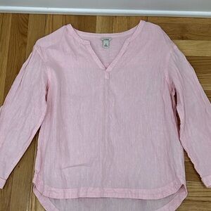 LL Bean Linen Women’s Blouse Pink coastal cottage spring